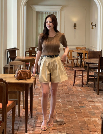 Alia Shirring Rib Short Sleeve Knitwear